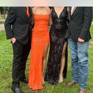 Elegant Orange Lace Evening Gown